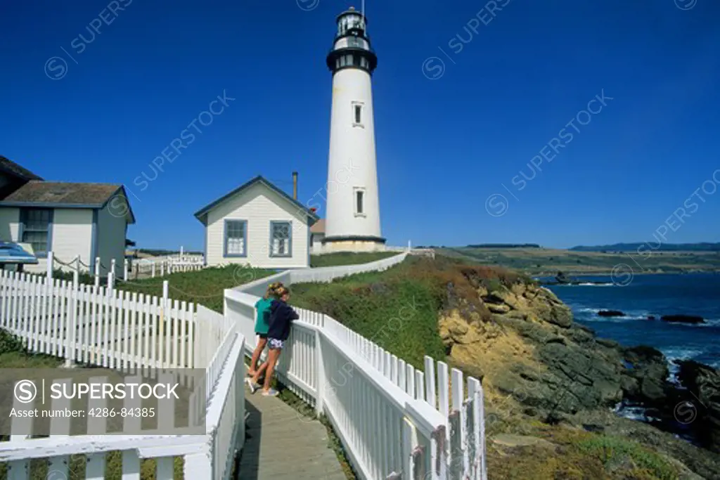 Girls walking Pigeon Point Lighthouse San Mateo California