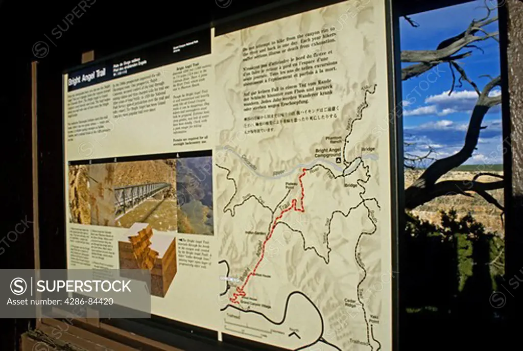 Bright Angel Trail Map Grand Canyon National Park Arizona