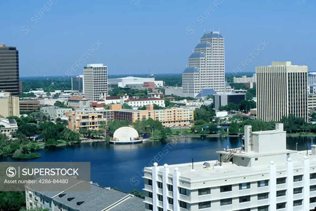 Elevated view buildings around Lake Eola Orlando Florida