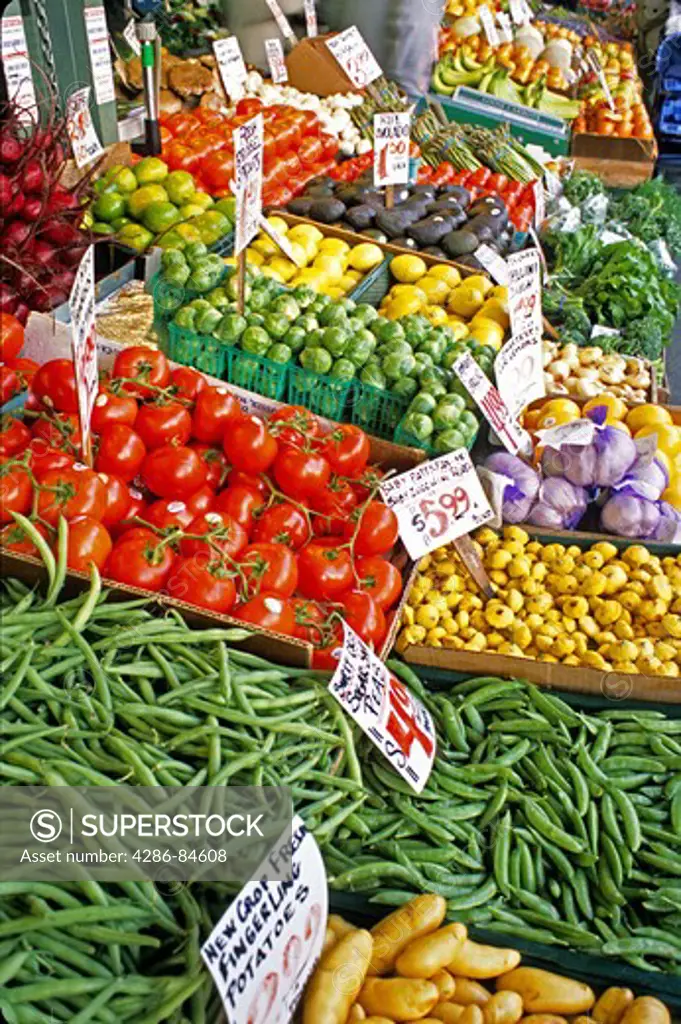 Fresh produce display, Pikes Place Market, Seattle Washington