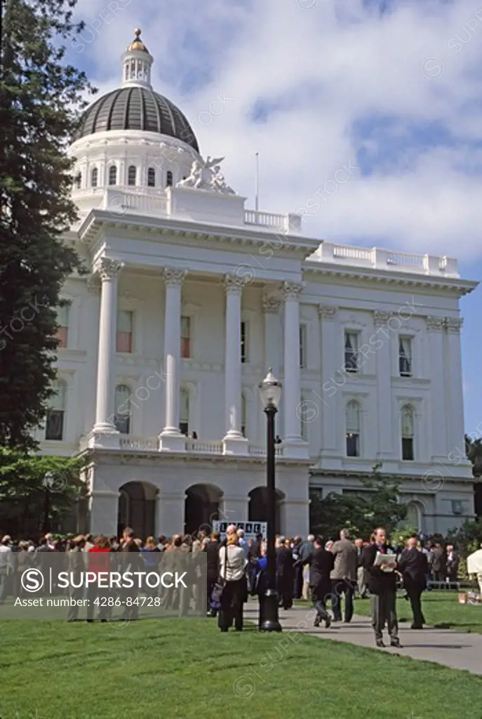 Group gathering outside State Capitol Building Sacramento California