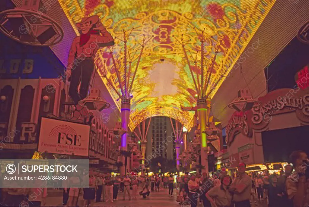 People watching ceiling light show Fremont Street Experience Las Vegas Nevada