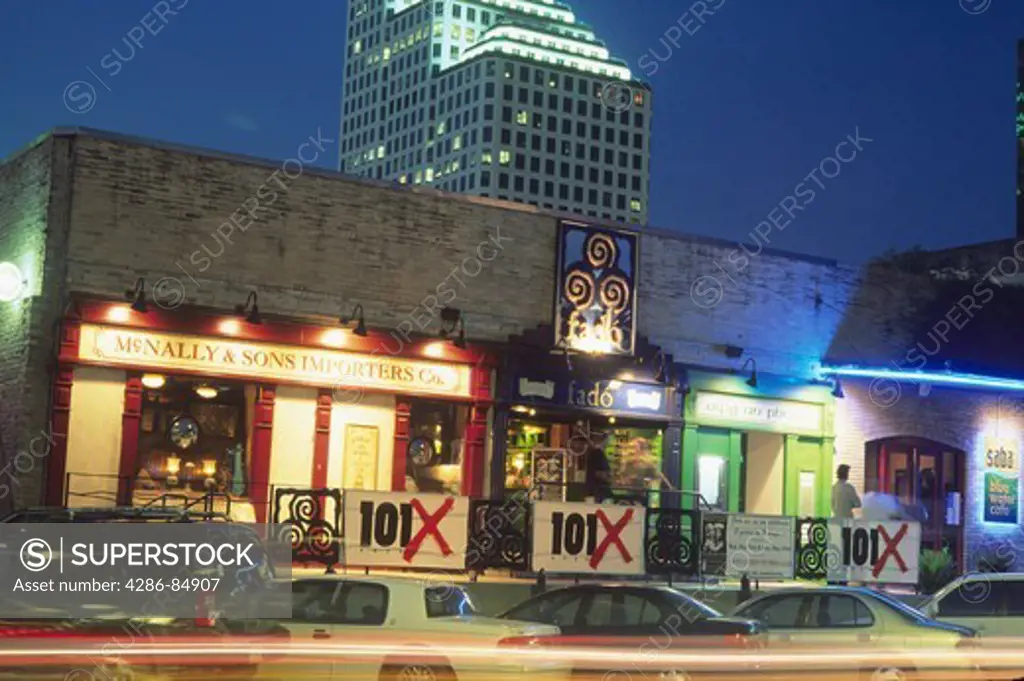 dusk lighting Warehouse District nightclubs on Fourth Street Austin Texas