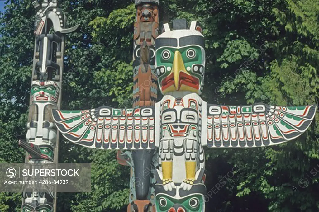 Totem poles in Stanley Park Vancouver British Columbia