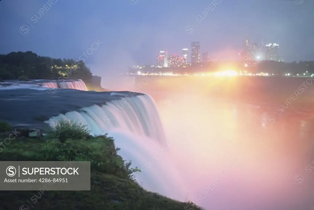 Evening lighting American Falls at Niagara Falls New York