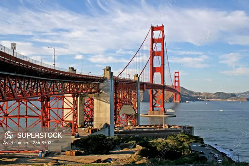 Scenic view of Golden Gate Bridge and Fort Point looking north to Marin Count San Francisco California