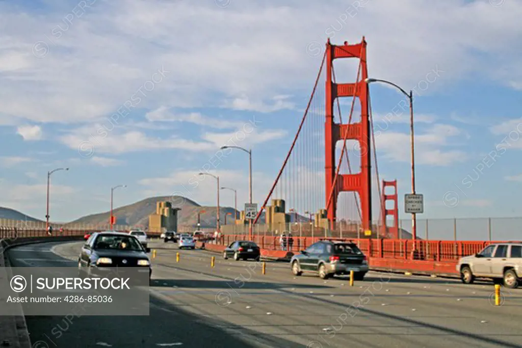 Traffic northbound on Golden Gate Bridge San Francisco California