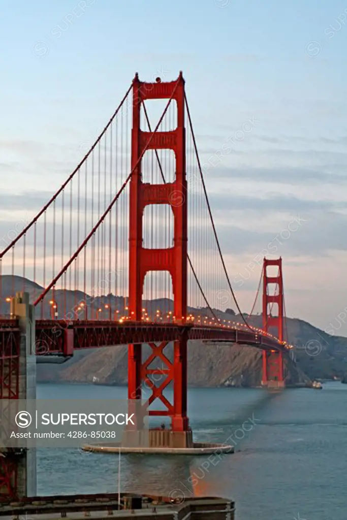 Golden Gate Bridge spans San Francisco Bay California