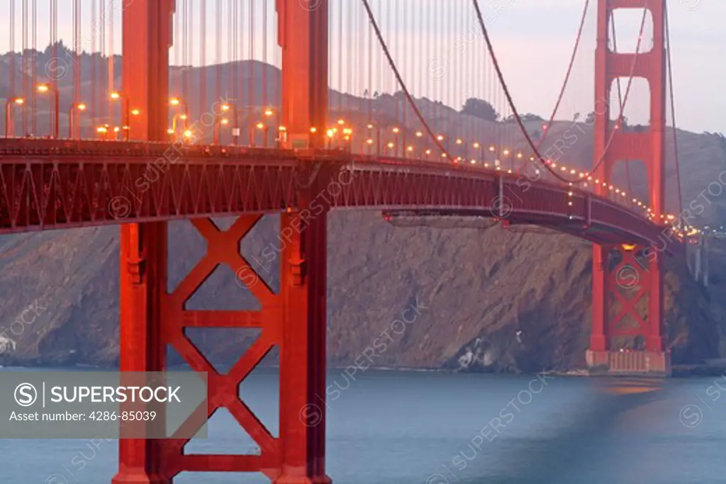 golden Gate Bridge deck at dusk San Francisco California