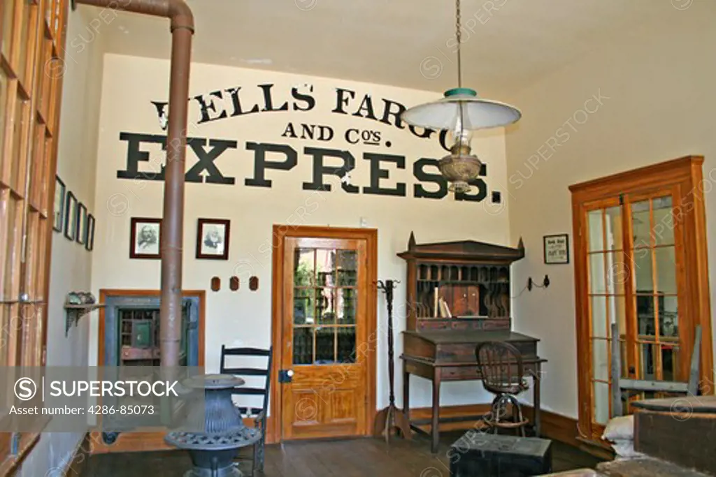 Interior of Wells Fargo building at historic Columbia State Historic Park Mother Lode gold rush town in California
