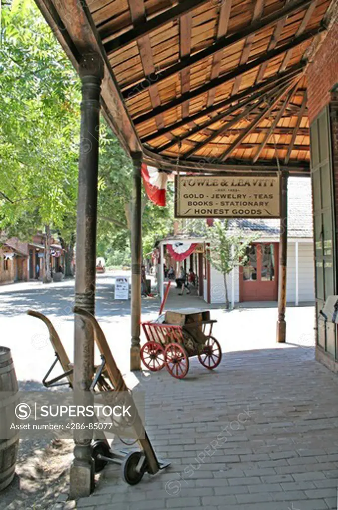 People walking on Main Street at historic Columbia State Historic Park Mother Lode gold rush town in California