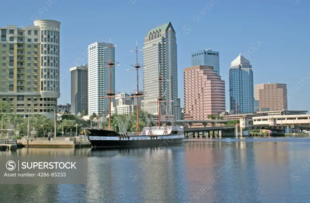 Historic ship Jose Gasparilla skyline Hillsborough Bay 2008, Tampa Florida