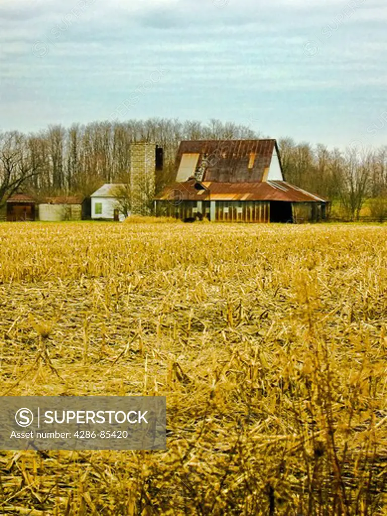 Rustic and weathered barn in Indiana, United States.