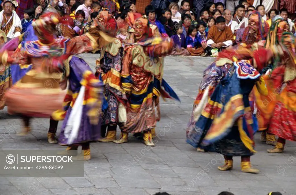 Masked dancers at the Tsechu (festival), Thimphu, Bhutan