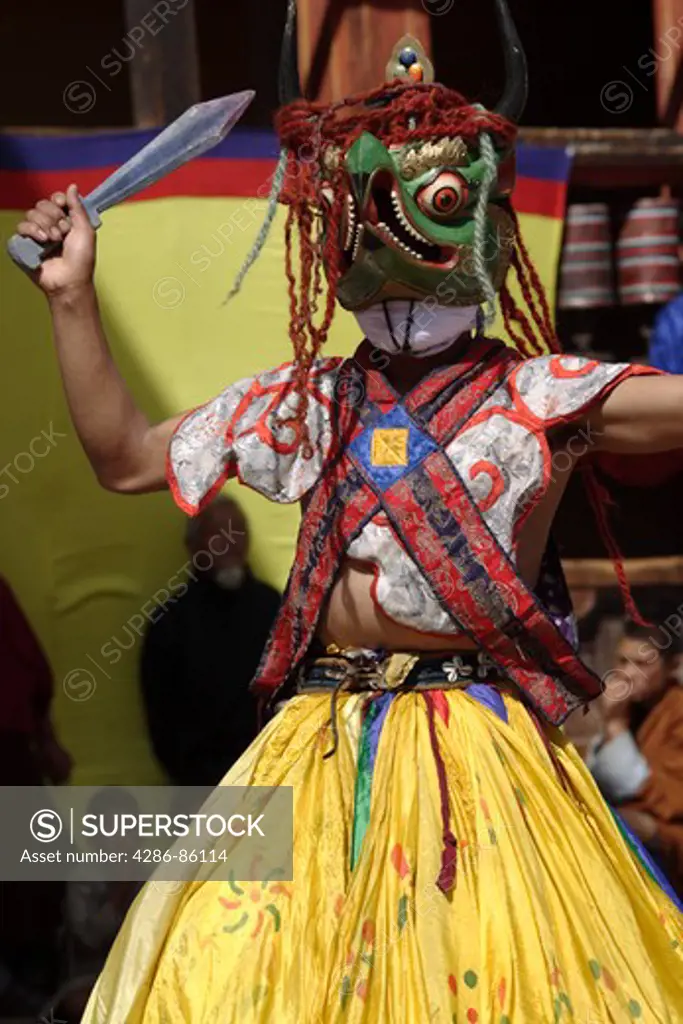 Masked dancer at the Tsechu (festival), Tangbi Mani, Bhutan