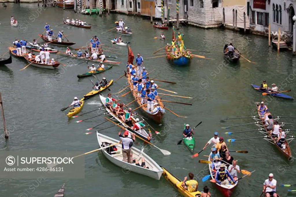 Rowboats in the Grand Canal during the Vogalonga, Venice, Italy
