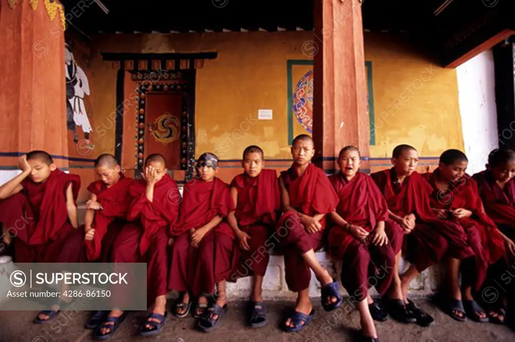 Young Buddhist monks in the dzong, Paro, Bhutan