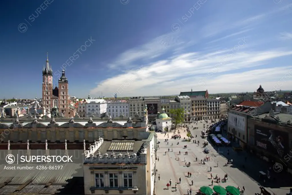 Birds-eye-view of Rynek Glowny square, Krakow, Poland