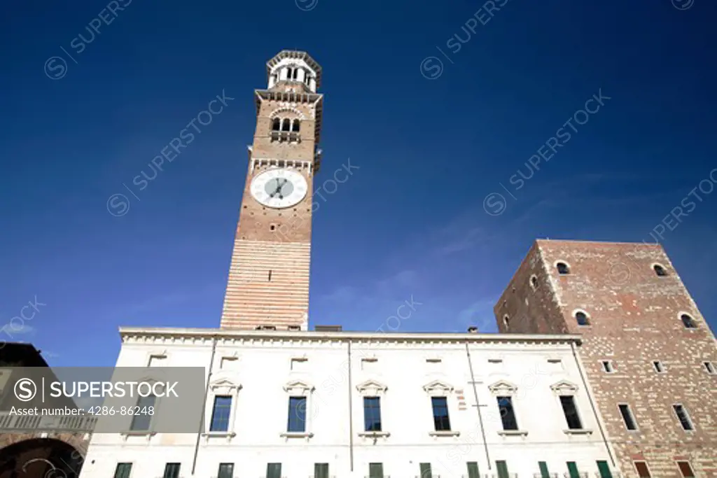 The bell tower in Piazza delle Erbe, Verona, Italy