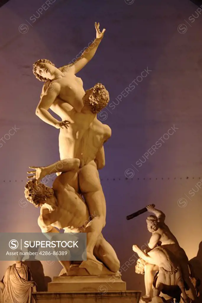 Statue of Rape of the Sabine women, by Giambologna, at Loggia dei Lanzi, Florence, Italy