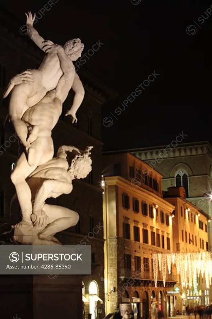 Statue of Rape of the Sabine women by Giambologna at Loggia dei Lanzi, Florence, Italy