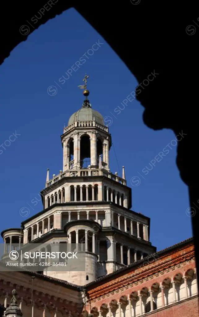 The gothic bell tower of the Certosa di Pavia, Pavia, Italy