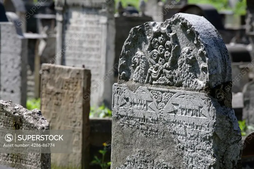 Tombstones of the ancient Remuh Jewish cemetery in Krakow, Poland
