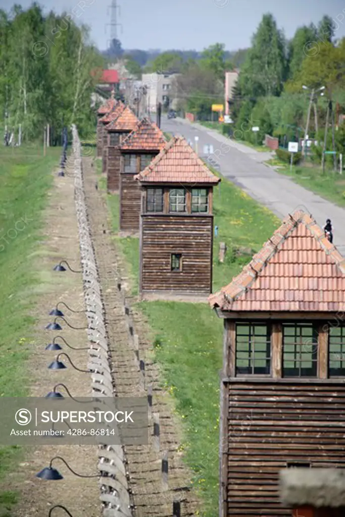 Guard turrets in Auschwitz II (Birkenau) nazi  concentration camp in Poland