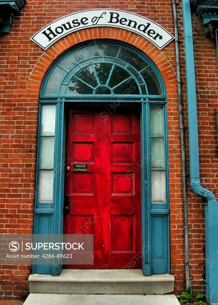 Close up of a red door in the Warehouse District, Nashville, TN