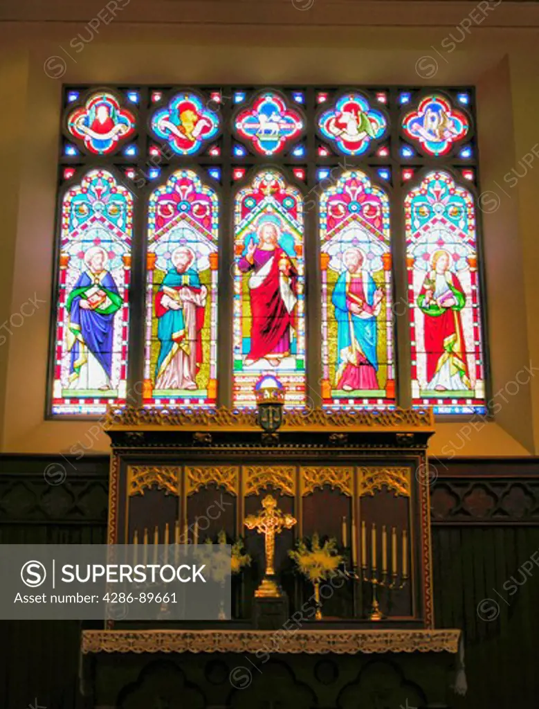 Windows inside of an Episcopal church in St. Michaels, MD