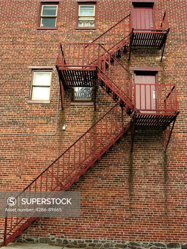 Fire escape outside an old brick building in Gettysburg, PA