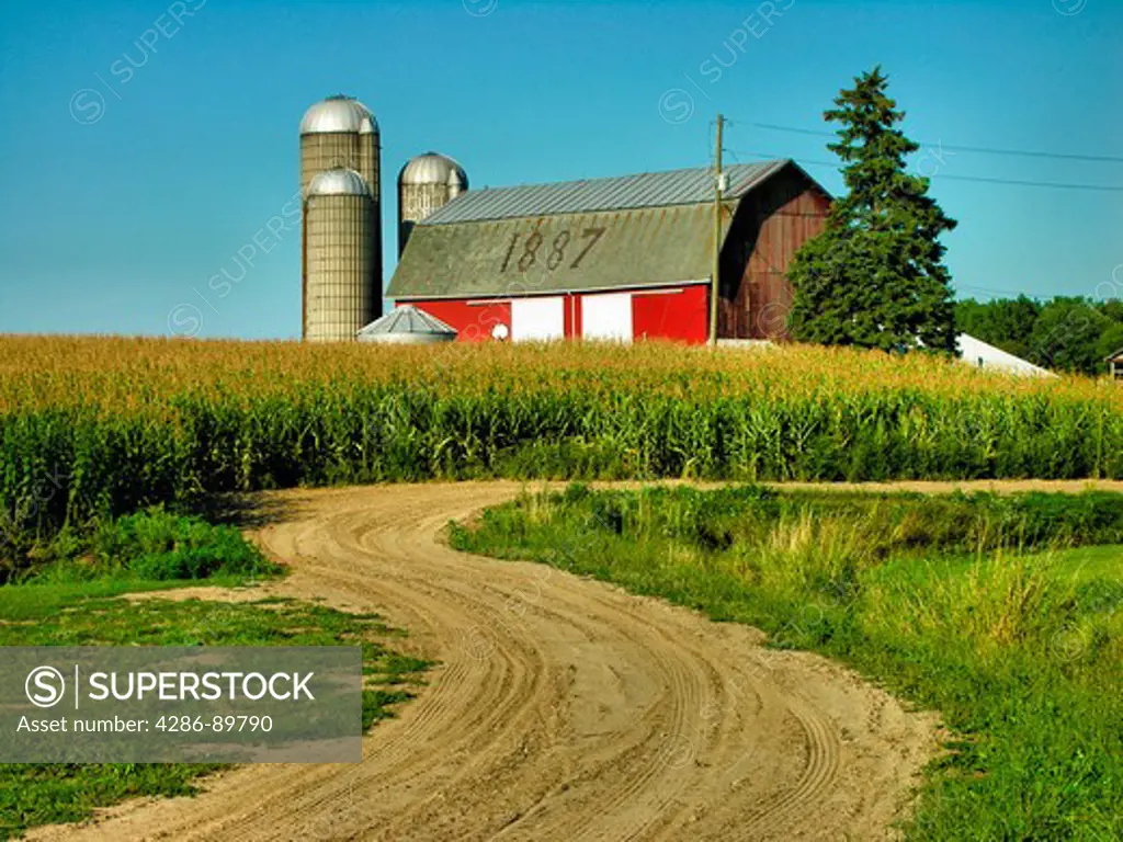 Red barn and dirt road in Benton Center, New York