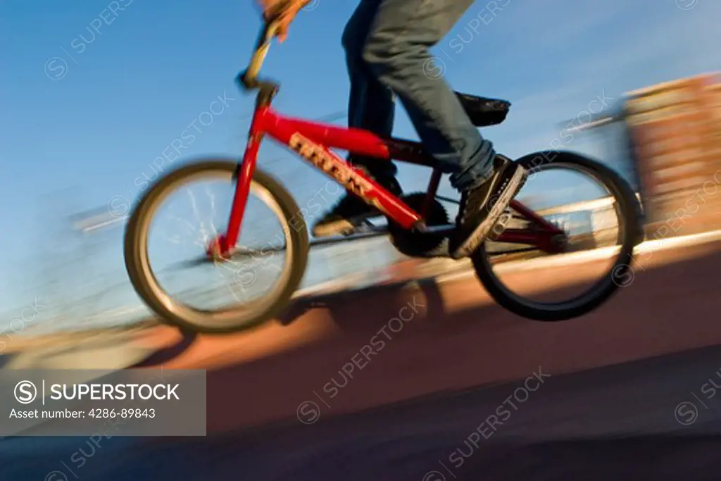 Abstract view of a bmx freestyler in midair