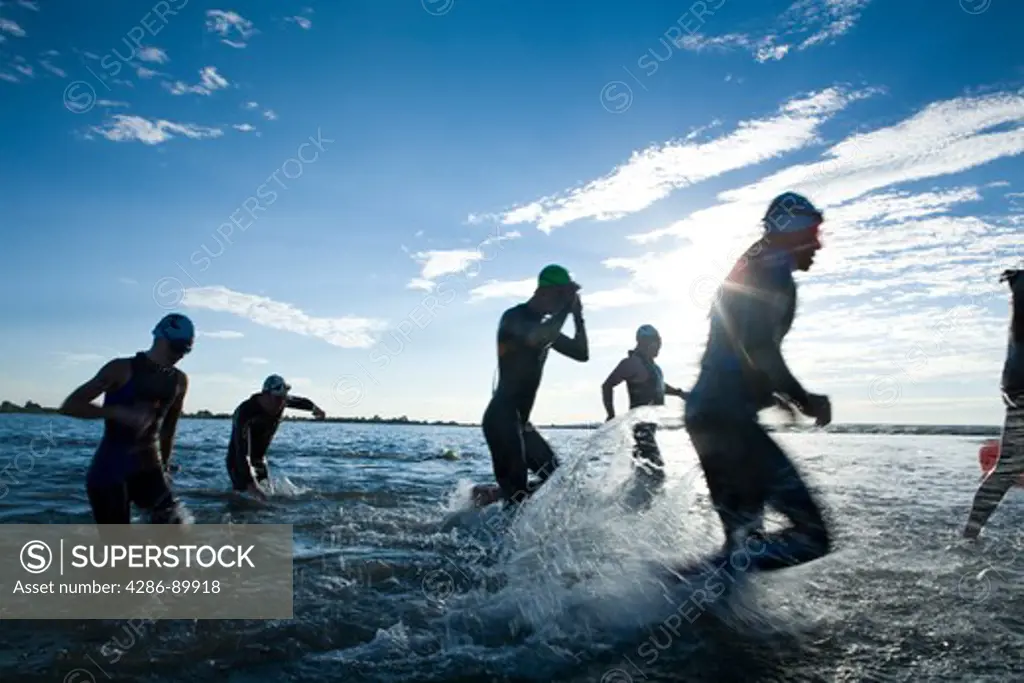 Swimmers compete in the 5430 Triathalon in Boulder, CO