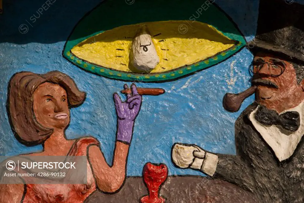 BraziL. Salvador, Bahia. Wall painting outside a Smoking and Coffee Bar. ( Tabacaria & Cafeteria )