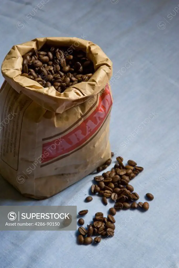 Brazil. A bag of fresh coffee beans