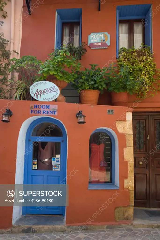 Colourful Shop and Rooms for Rent. Chania Old Town. Crete, Greece