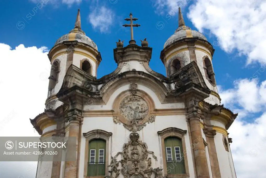 Brazil. Ouro Preto village. The Church of Igressa de Sao Francisco de Assisi. Close up. Unesco World Heritage Site