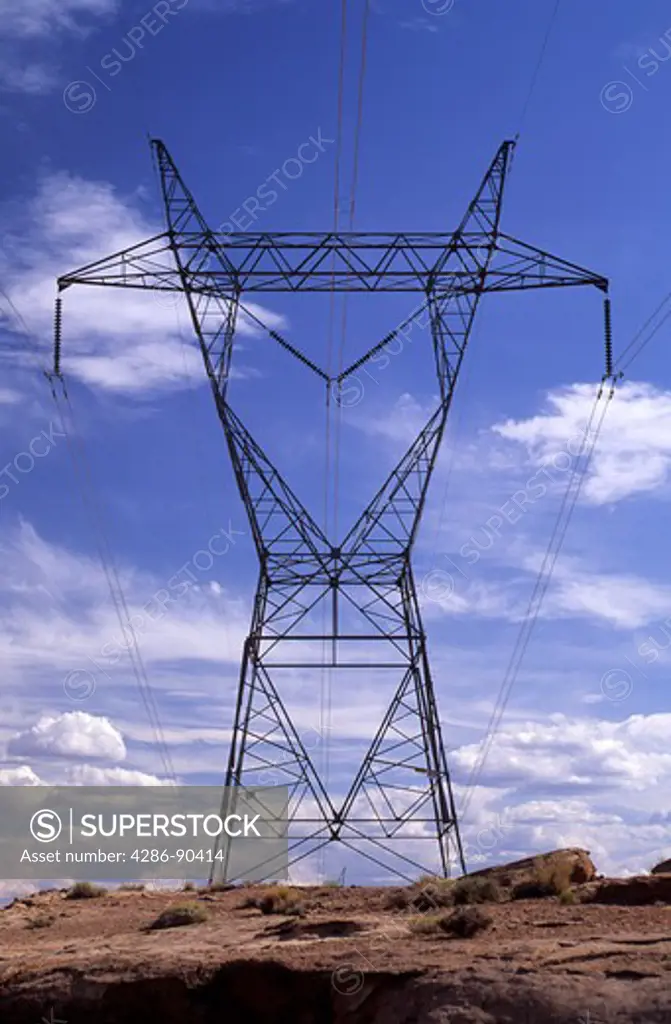 Energy. Large electric tower with cables. USA.
