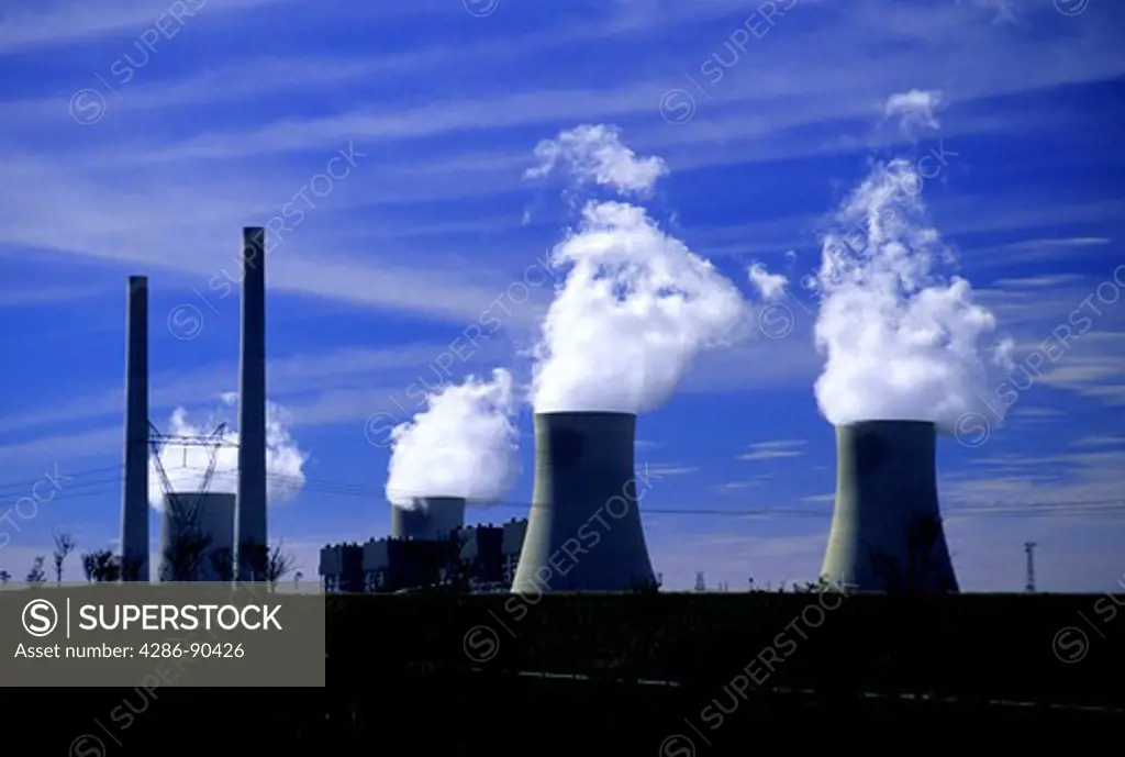 Energy. Nuclear cooling towers and plant. England.
