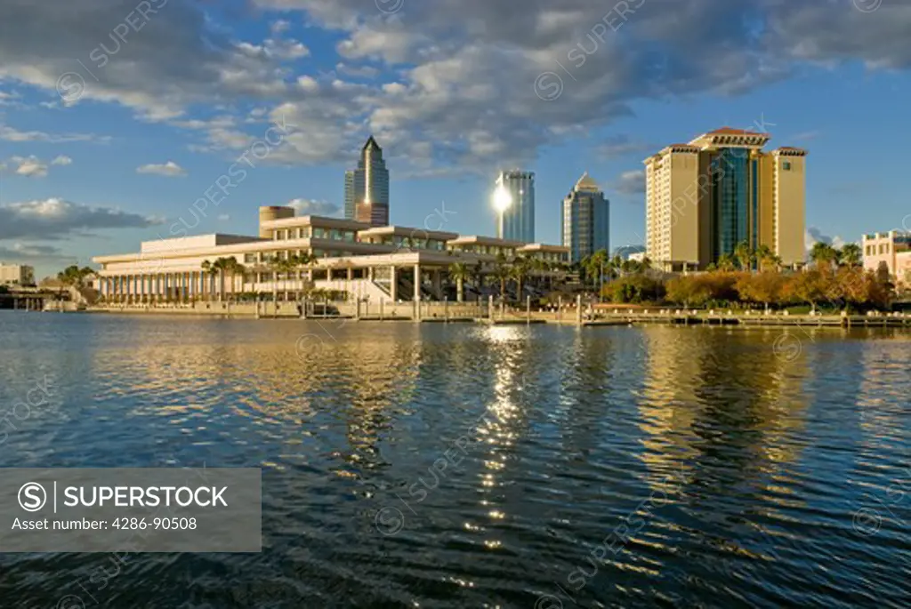 Tampa Convention Center, Florida, hotels and skyline viewed from Harbour Island