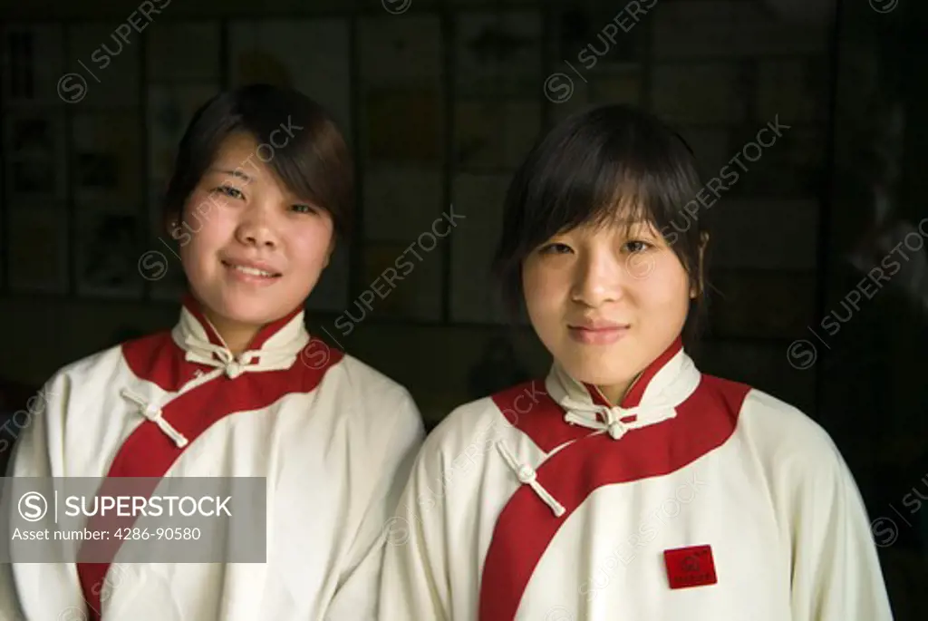 Waitresses at Huguang Tea House, Yueqing, Zhejiang Province, China