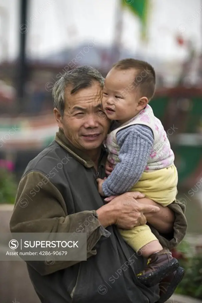 Grandfather and grandson take outing, Zhoushan City, Zhoushan Archipelago, Zhejiang Province, China