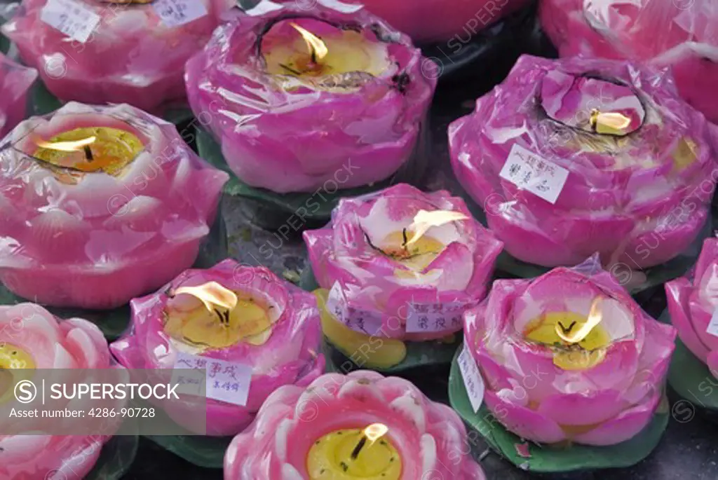 Lotus shaped prayer candles for sale, Jade Buddha Temple, Shanghai, China
