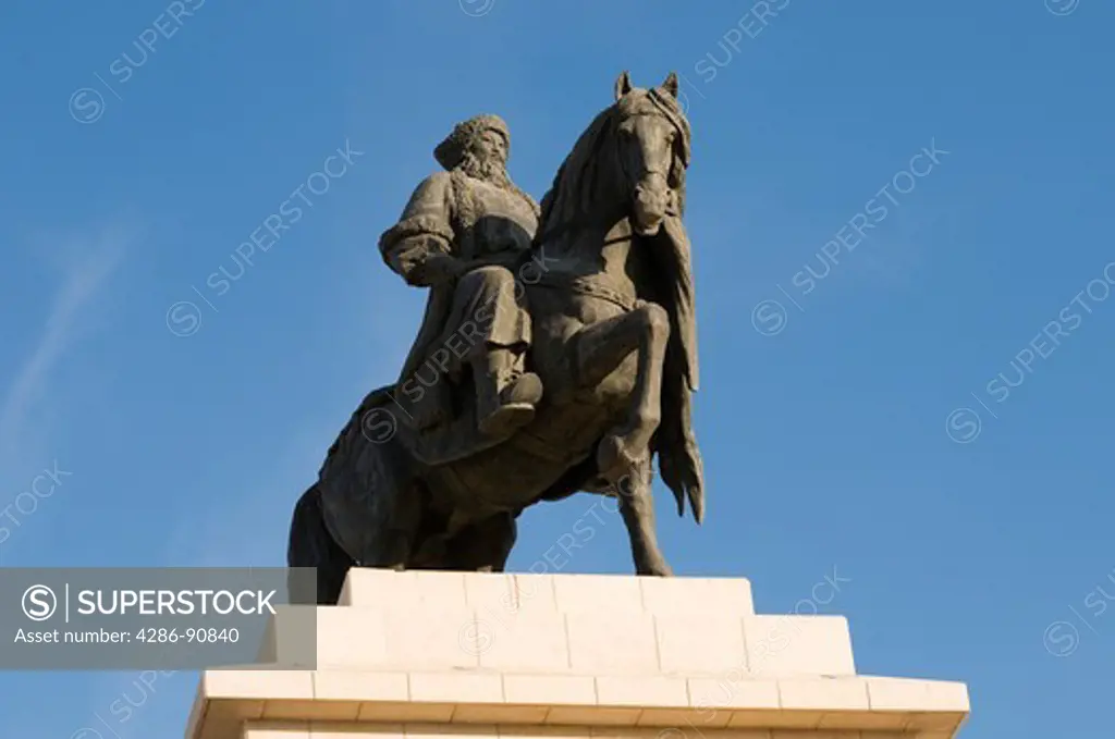 Statue of Genghis Khan at city performing art center, Xiwuzhumuqinqi, Inner Mongolia, China