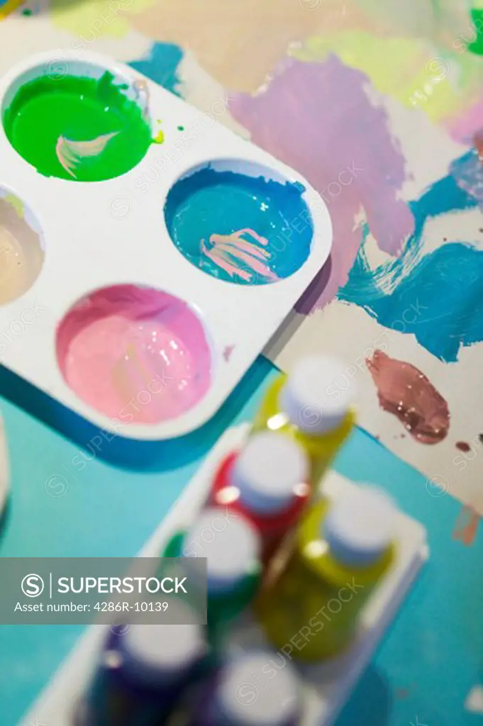 Kids painting and paints  -