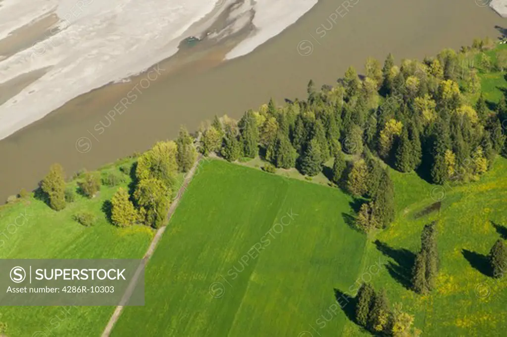 Aerial of farm land , Fraser Valley, British Columbia Canada  -