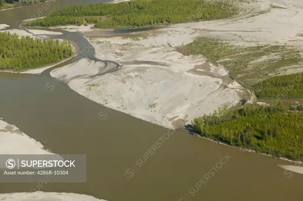 Aerial of Fraser River, Fraser Valley, British Columbia Canada  -