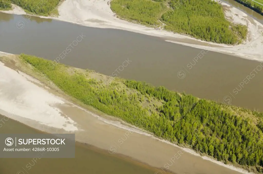 Aerial of Fraser River, Fraser Valley, British Columbia Canada  -