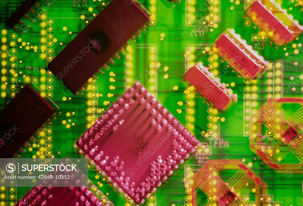 Assortment of Integrated Circuits against Printed Circuit Board  -